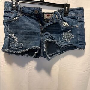 LEI Women's Ripped Jean Shorts - Dark Blue